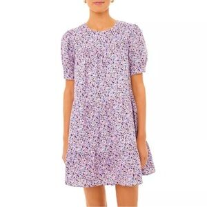Pomander Place Lilac Floral Quinn Women’s Dress Size M Mini Dress Tiered